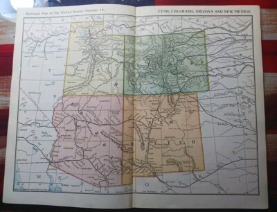1895 Antique Train Route Map Utah Arizona Colorado NM  All Railroad Lines 11''×9''
