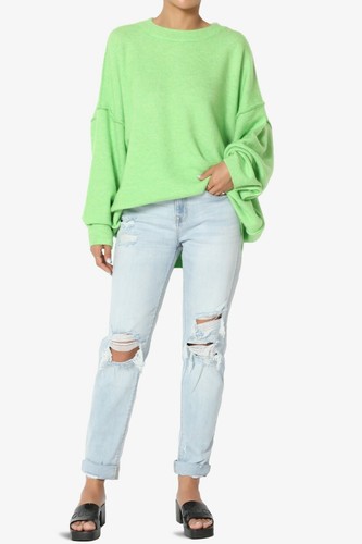 TheMogan Raw Seam Drop Shoulder Oversized Crew Neck Melange Rib Knit Sweater - Picture 62 of 104