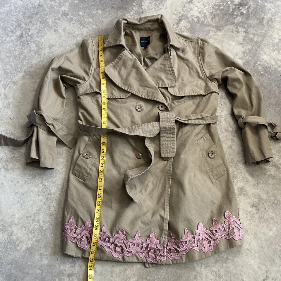 Chaqueta Lane Bryant Mujer 14 Cinturón Trench Coat Bronceado Bordado Doble Pecho Foto 4 de 4