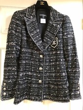 Chanel 05c Vintage Tweed Black White Pink Jacket Silver Trim Gold Patch Fr40-38