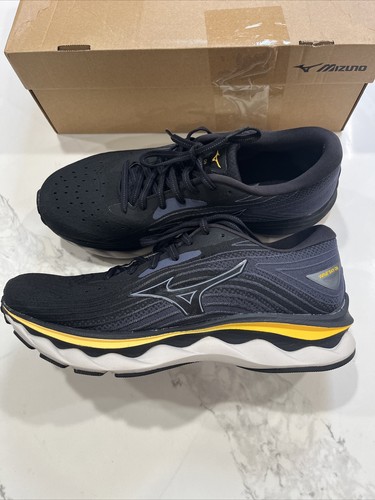 Mizuno Men's Wave Sky 6 Running Shoes, Black/Tradewinds, 9 2E Wide US