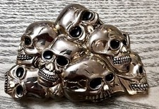Vintage ORIGINAL 1970s Skull Biker Gothic CHROME Belt Buckle W/Inlay Eyes  Nose