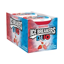 ICE BREAKERS Duo Fruit plus Cool Strawberry Sugar Free Breath Mints Tins 8 Count