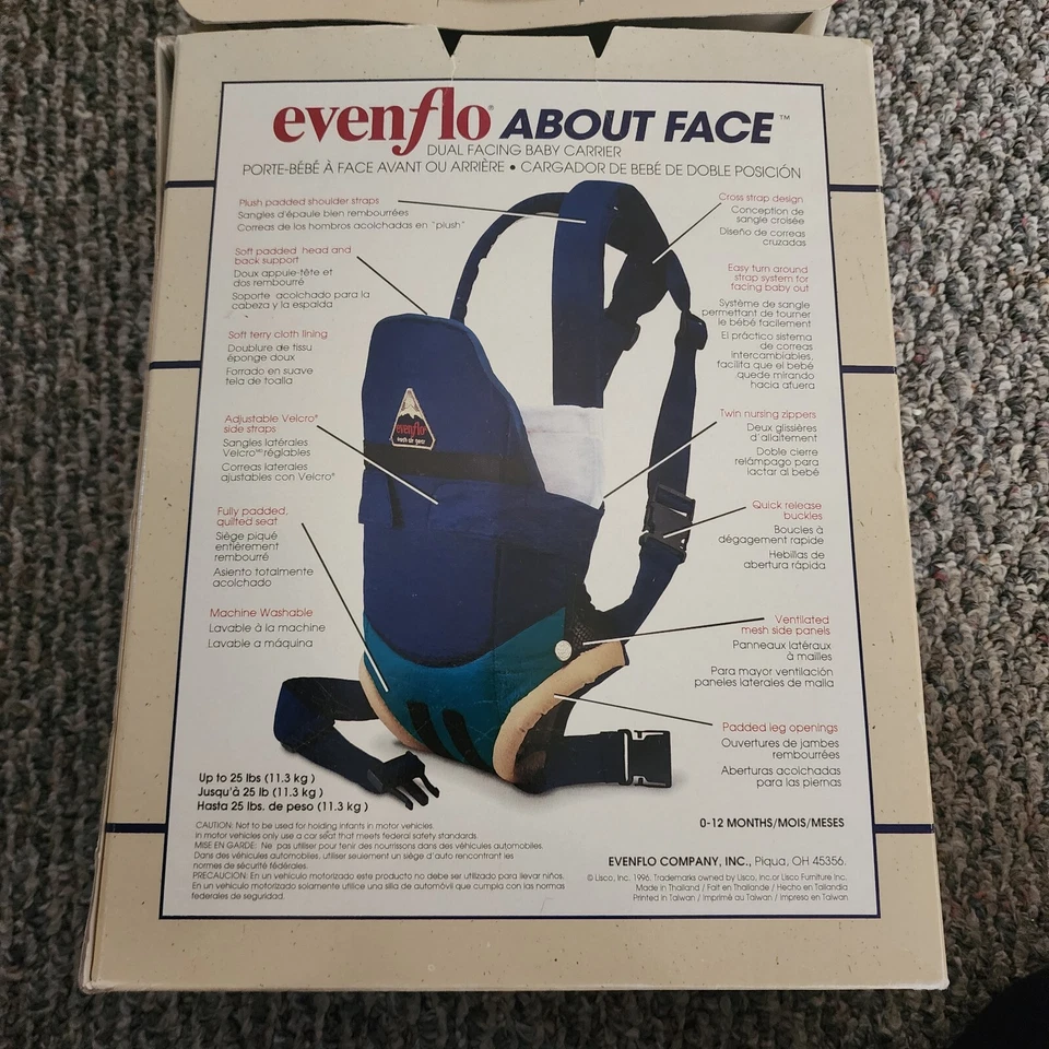 Винтажная детская переноска Evenflo About Face Dual Facing 0-12 месяцев с оригинальной коробкой - Изображение 2 из 3