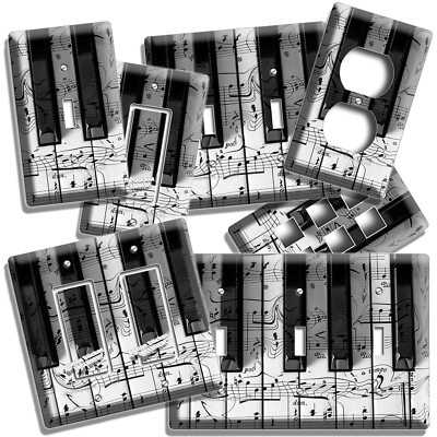 LIGHT SWITCH OUTLET WALL PLATE BLACK & WHITE PIANO KEYS NOTES MUSIC STUDIO DECOR