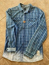 Buffalo David Bitton Sowelk Plaid Shirt Mens L Indigo w/ Faded Hem NWT $79 Cool!