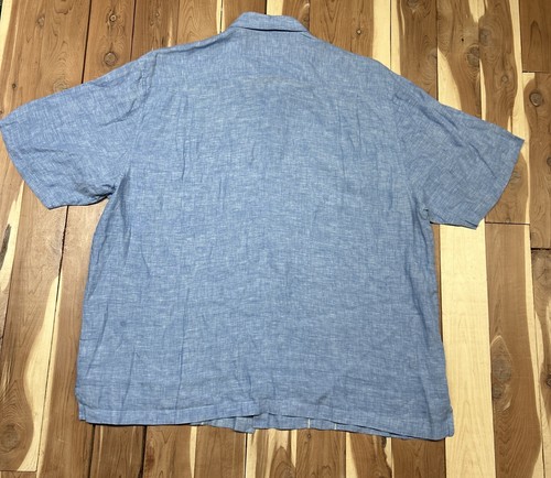 Nat Nast Luxury Mens XXL 2XL Blue 100% Linen Short Sleeve Button Bowling Shirt - Picture 10 of 10