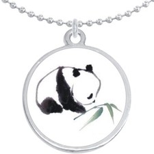 Watercolor Panda Round Pendant Necklace Beautiful Fashion Jewelry
