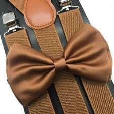 Light Brown Suspender and Bow Tie Set Tuxedo Wedding Formal Suspenders