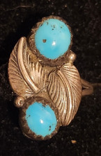 Vintage Navajo Turquoise Sterling Silver with Leaf  Beads Ladies Ring Sz 5 or6