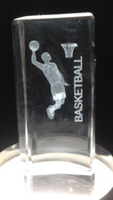 Paperweight 3 Laser Etched Crystal Glass Cube Basketball