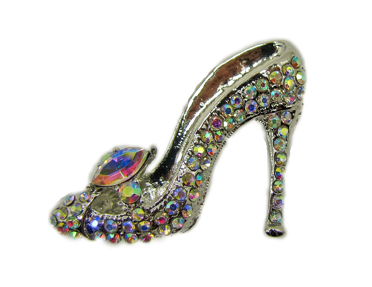 Clear Crystal High Heeled Shoe Brooch Pin Sparkling Stilleto High shoe pin NEW