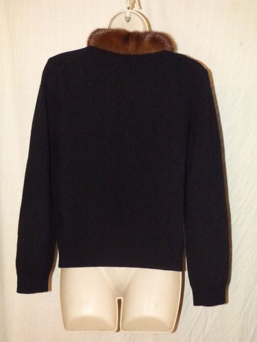 Cárdigan/cuello de piel negro vintage para mujer Saks Fifth Avenue colección folio L - Imagen 3 de 7