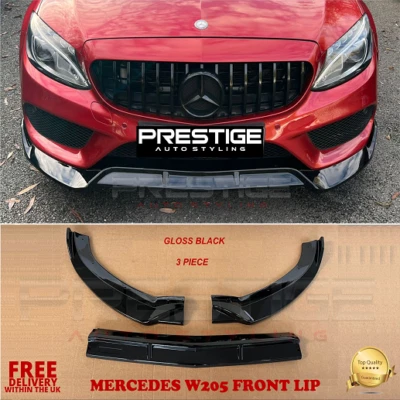 SPOILER SPLITTER LABBRO ANTERIORE NERO LUCIDO PER MERCEDES AMG CLASSE C W205 C205 2014+