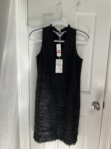 Womens Two Palms Ruffle Shift Dress Black XS
