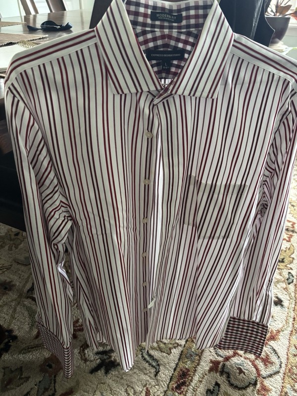 Men's Express Button-Up Shirt, Large 16-16.5, Stripe Long Sleeve