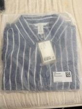 H&M Linen Shirt Blue White Striped Womens Siz...