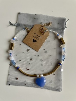 Halskette aus Echtem Turmalin Achat Glas mit HerzAnhänger HandMade NEU Geschenk 