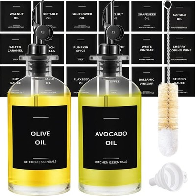 Olive Oil Dispenser Bottle Includes 55 Kitchen Essential Labels Cooking Oil