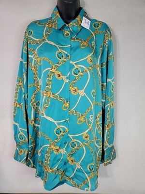 Primark Women s Button Up Shirt Size 14 Chain Nautical Print  Collared 
