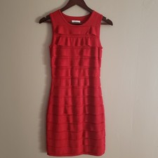 Calvin Klein Red Sleeveless Sweater Dress XS Tiered Ruffled Merino Wool Blend