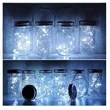 8 Pack Mason Jar Lights, 20 LED Solar Pure White Fairy String Lights Lids Ins...