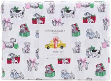 CYNTHIA ROWLEY Puppy Cheer Christmas Dogs Queen SHEET SET Microfiber NWT