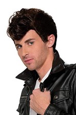 Adult Brown 50s Greaser Costume Wig Slicked Back Halloween Cosplay