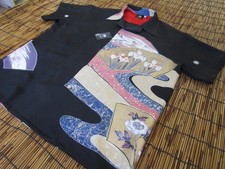 Vintage Kimono Remake Aloha Shirt XL Silk Handmade Japan Haori Fabric 776 NEW