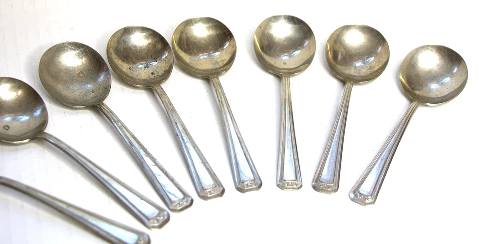 1920s Nickle Silver Gumbo Spoons WMA Roger Dinner Soup Dessert 5"in Set of 8 - Image 3 of 4