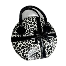 Round Travel Case Animal Print Vinyl Purse Black and White Jewelry Toiletries