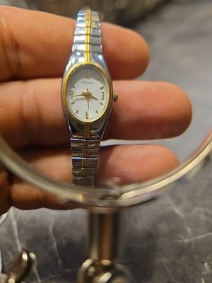 VTG Pulsar Quartz Watch 1N01-X057 Women Dual Tone Oval Stretch Analog 011