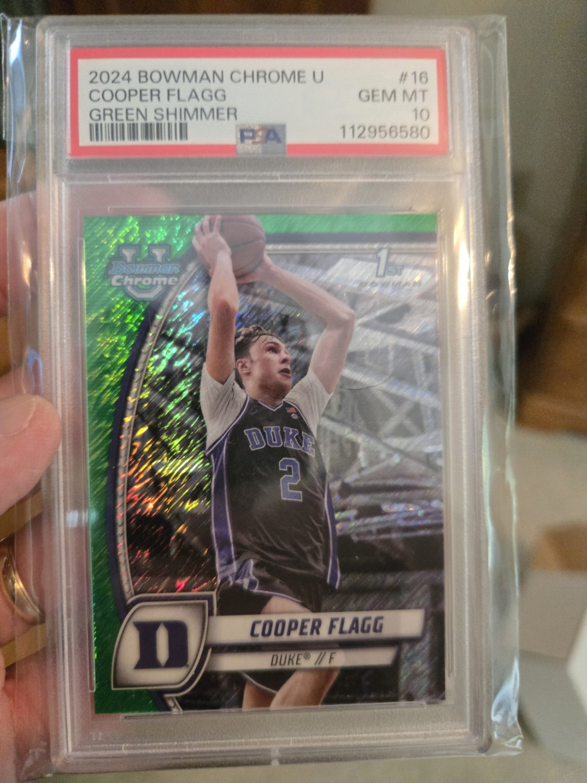 2024 BOWMAN CHROME U #16 COOPER FLAGG GREEN SHIMMER PSA 10