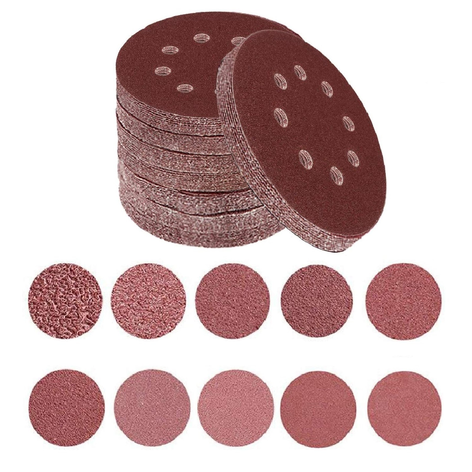 Toowood 100pcs 125mm Sanding Discs, 8-Hole Dustless Hook & Loop sand paper, 6...