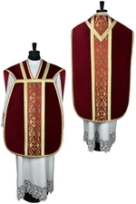 Fiddleback CHASUBLE  Roman vestment, Stole Chalice Veil Maniple Burse red velvet