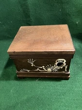 Vintage Ornate Wooden Cigarette Dispenser Music Box Painted Skeleton
