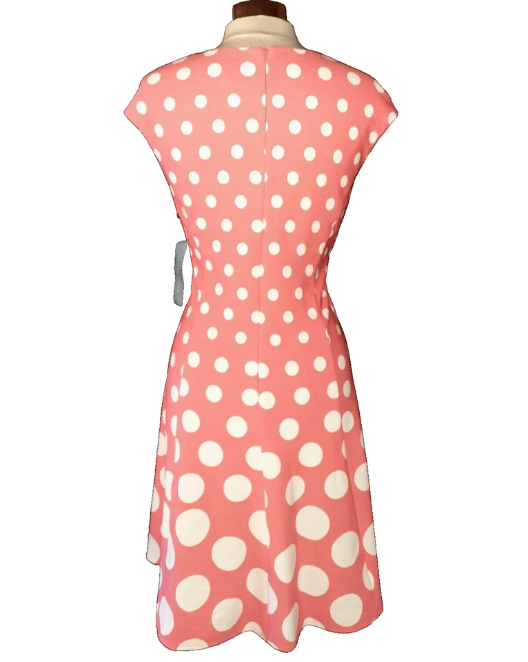 NUEVO LONDON TIMES Talla 14 Vestido Línea A Naranja Blanco Lunares Manga Casquillo Elástico Foto 3 de 4