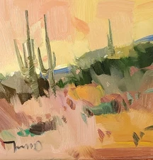 Colorful Spring Painting PRINT by Artist Jose Trujillo 16x16 Desert Peach Colors