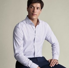 Charles Tyrwhitt Semi-Spread CollarNon-Iron Performance Check Shirt - Lilac 44