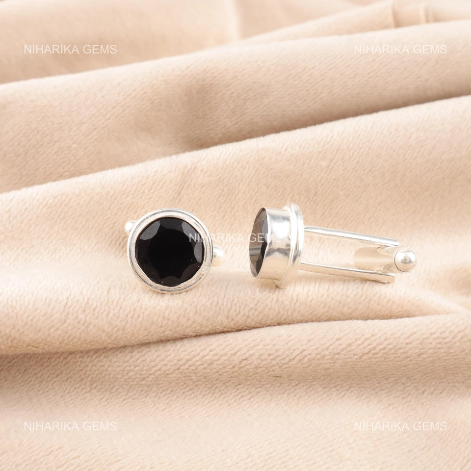 Gemelos de plata esterlina con piedras preciosas de ónix negro declaración de boda hermanos joyería Foto 3 de 4