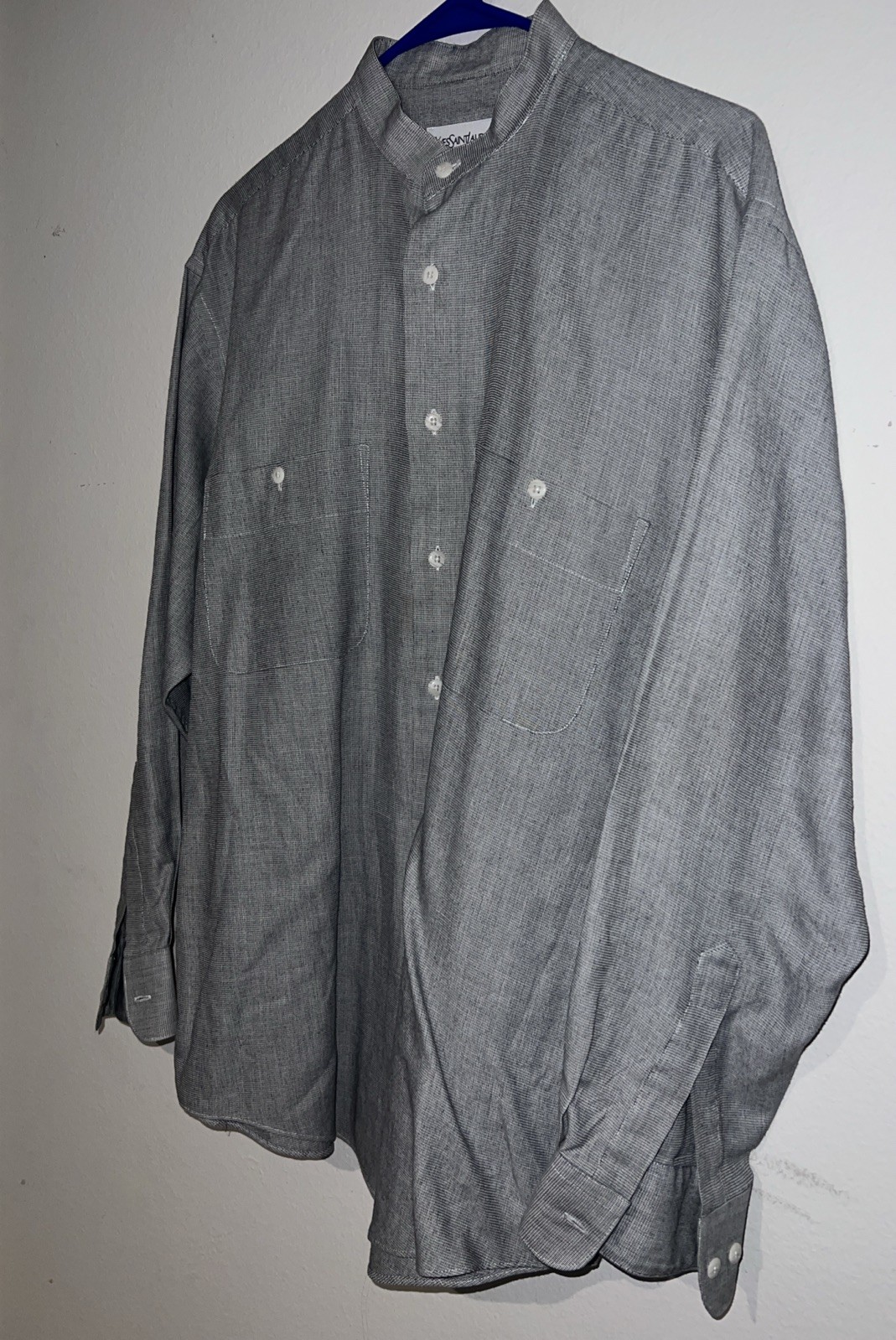 Camicia elegante vintage Yves Saint Laurent grigia manica lunga con bottoni taglia 15 5 32 33 M