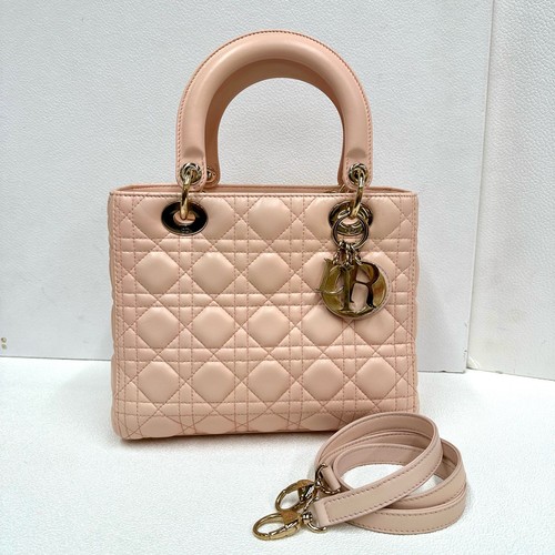 Dior Lady Dior Small Light Pink Lambskin Cannage Top Handle Crossbody Bag-