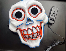 LED Halloween Face Mask White Blue Plastic Neon Skull Costume Accessory