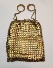 Antique Victorian Gold Mesh Expansion Satchel/Purse with Chain Handle Rings
