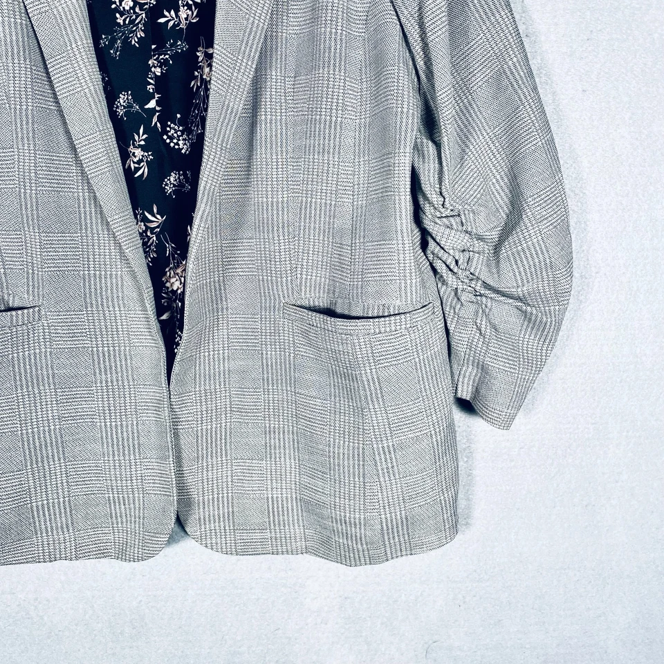 Blazer Skies are Blue para mujer XL gris elástico manga 3/4 pata de gallo chaqueta abierta Foto 3 de 4