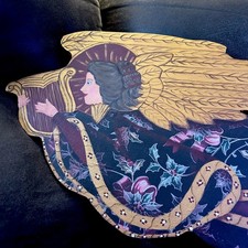 Vintage handmade hand-painted wooden angel plaque Wall Holiday Decoration 22   