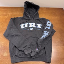 Rhode Island Rams Hoodie Mens Medium Gray Pullover Fleece Champion