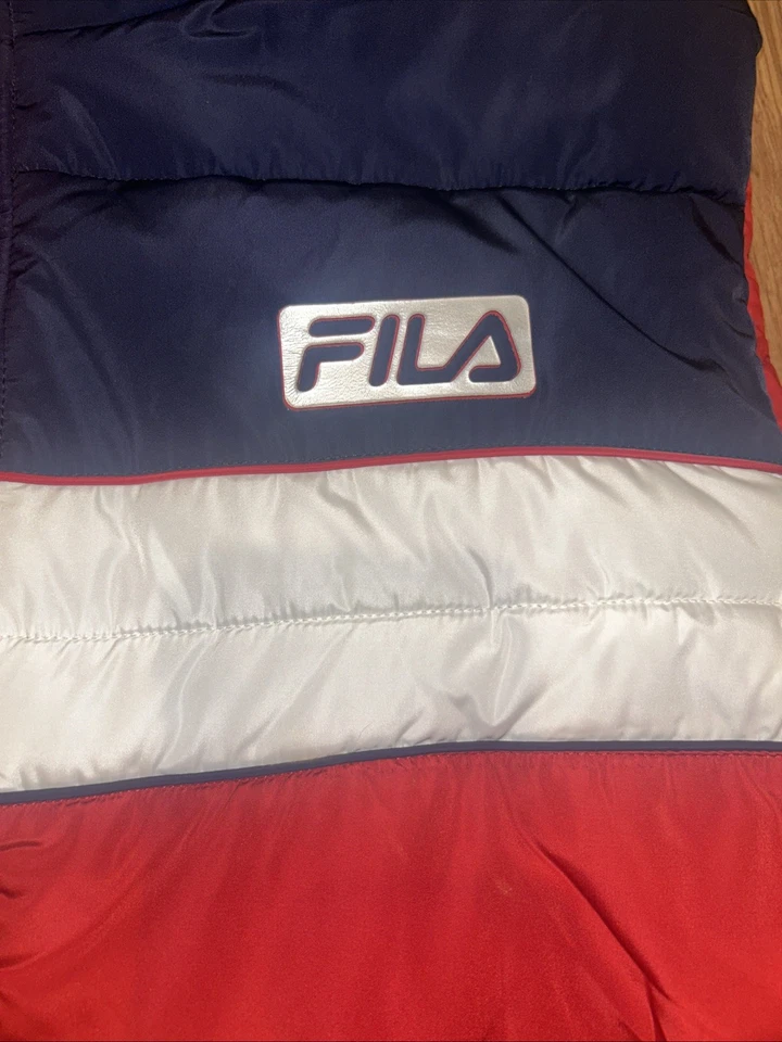 FILA Big Puffer Vest Jacket L Colorblock Red White Navy Y2K Streetwear Oversized - Image 4 of 4
