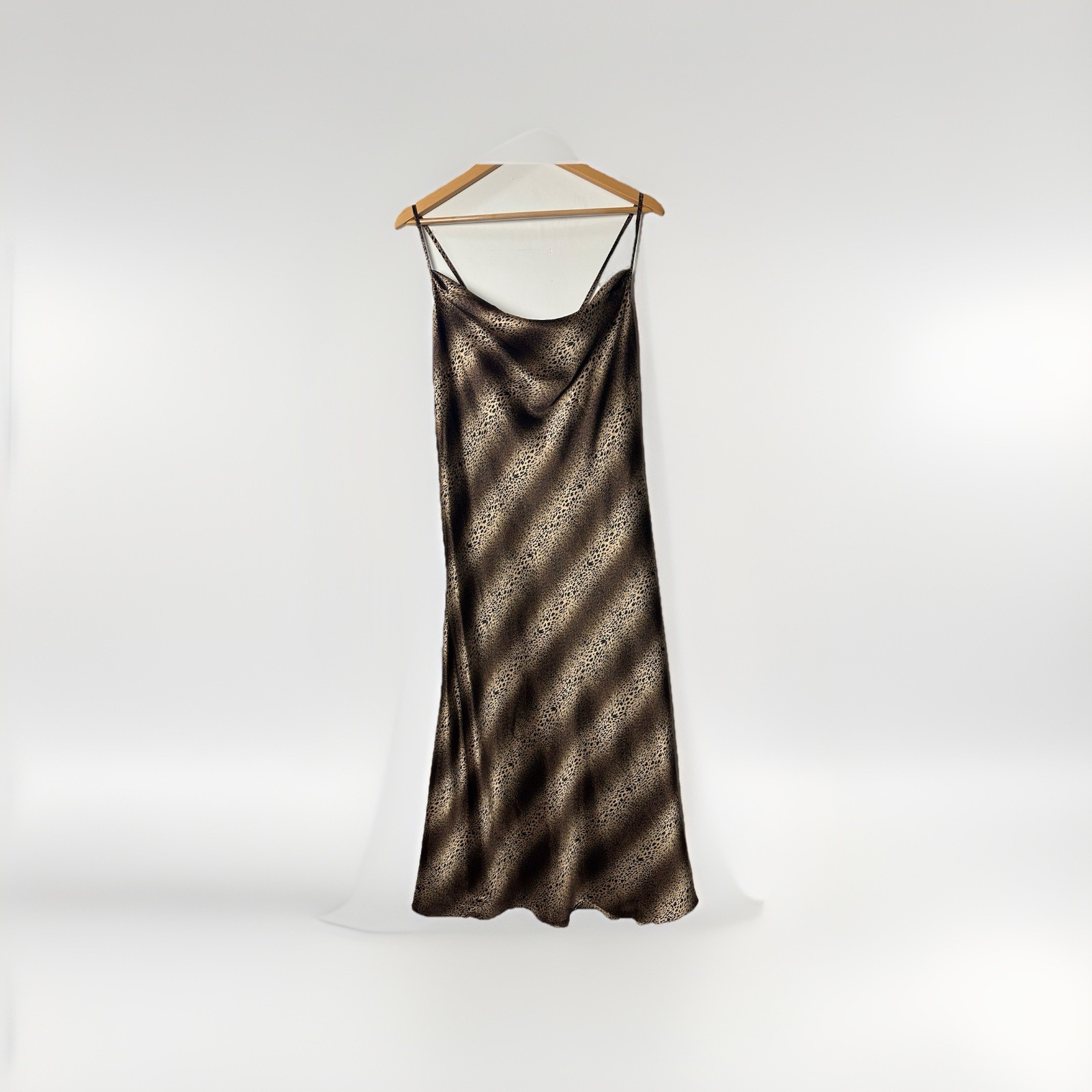 Vtg California Dynasty Maxi Slip Dress Leopard Satin Gown Straps Glam 90s Y2K XL