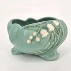 Vintage Weller Pottery Lily of the Valley Aqua Green Footed Planter Bowl 1930s